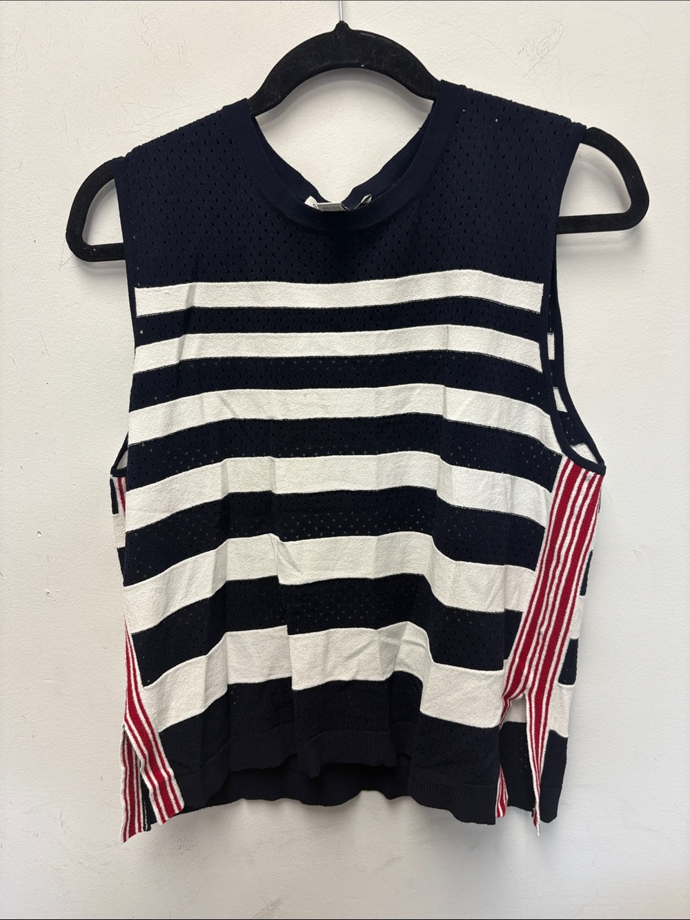 Autumn Cashmere Striped Sleeveless Knit Tank in Navy, White & Red